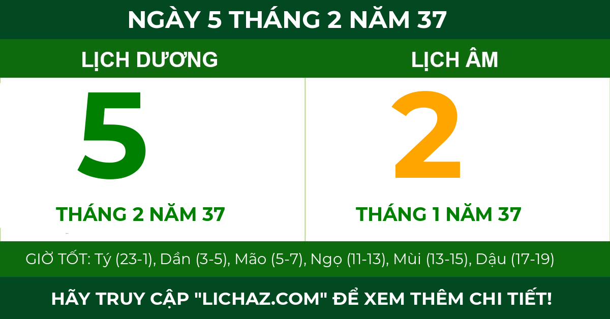 lịch âm ngày 5 tháng 2 năm 37