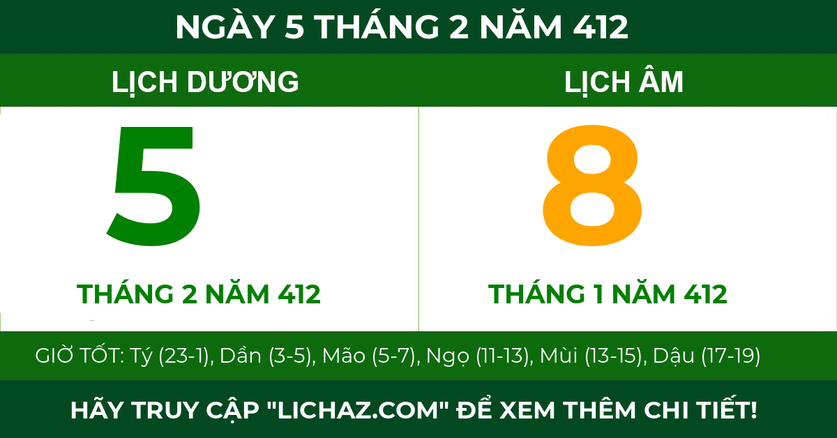 lịch âm ngày 5 tháng 2 năm 412