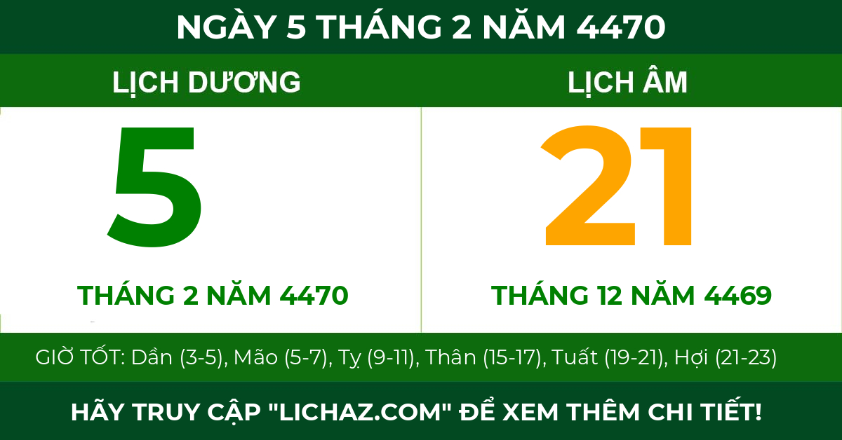 lịch âm ngày 5 tháng 2 năm 4470