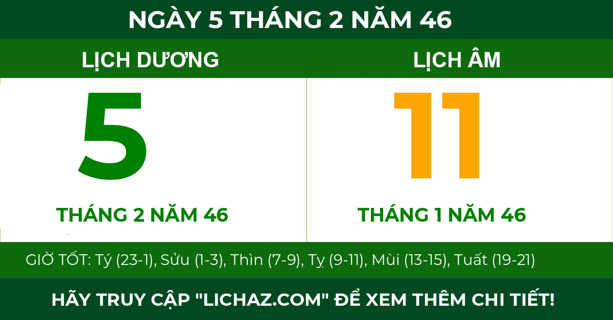 lịch âm ngày 5 tháng 2 năm 46