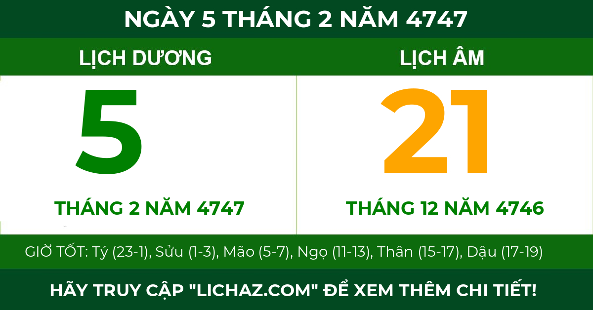 lịch âm ngày 5 tháng 2 năm 4747