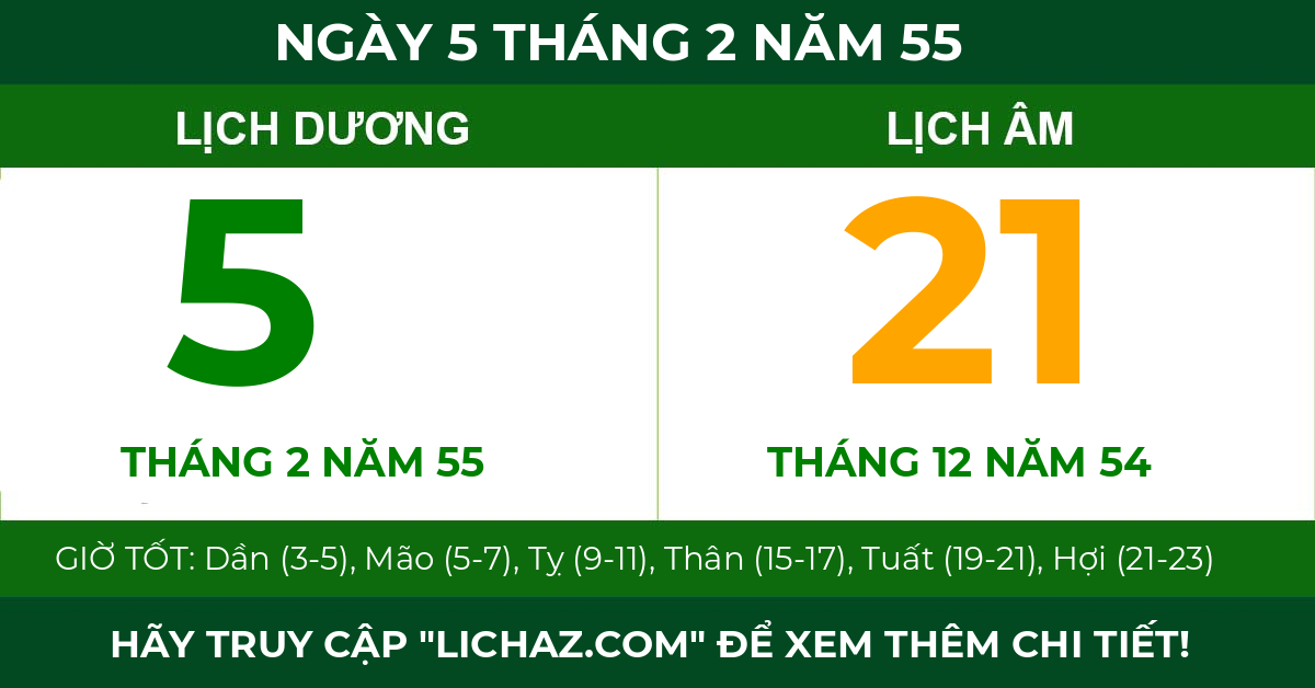 lịch âm ngày 5 tháng 2 năm 55