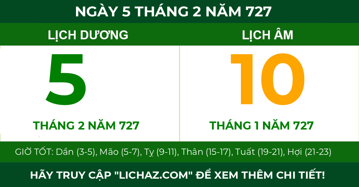lịch âm ngày 5 tháng 2 năm 727