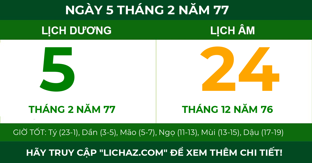 lịch âm ngày 5 tháng 2 năm 77