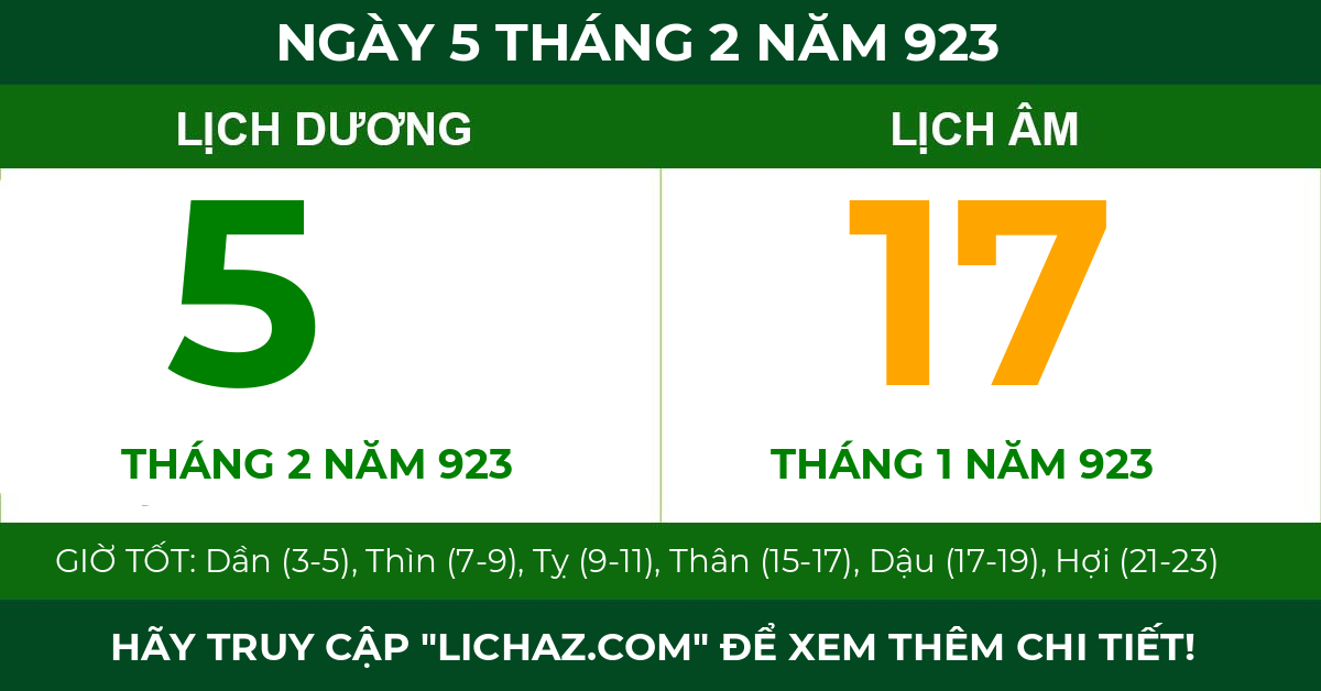 lịch âm ngày 5 tháng 2 năm 923