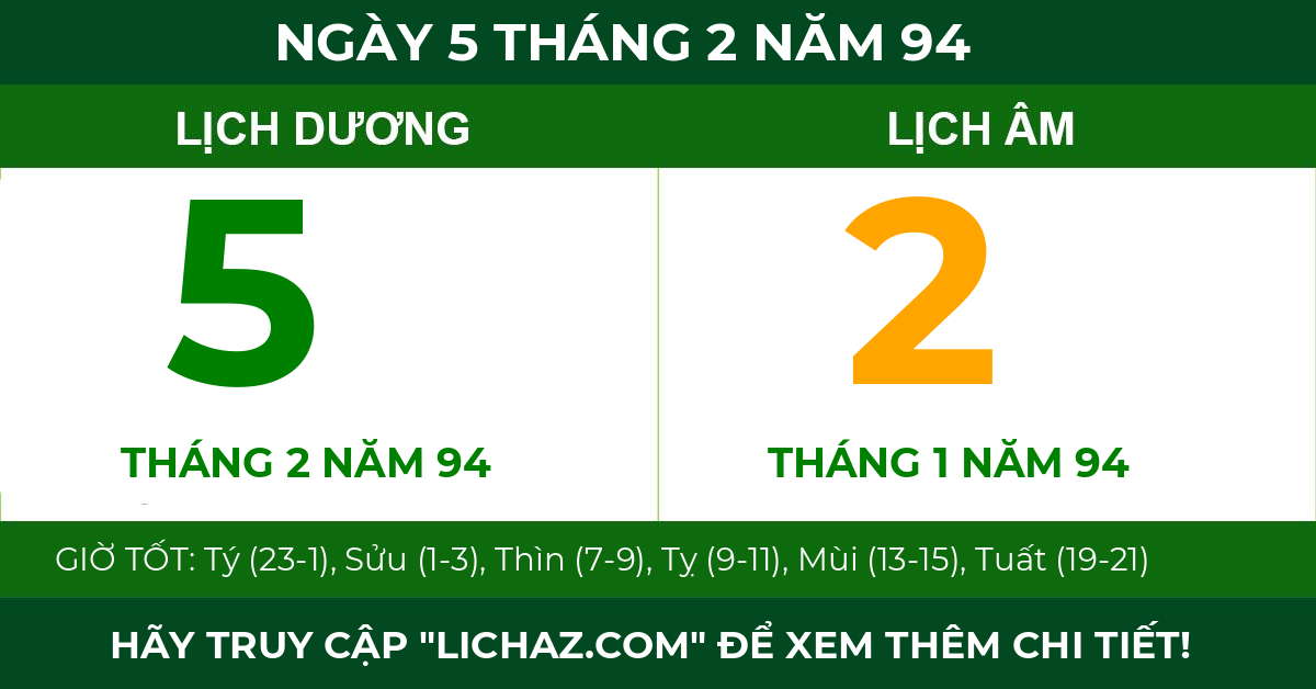 lịch âm ngày 5 tháng 2 năm 94