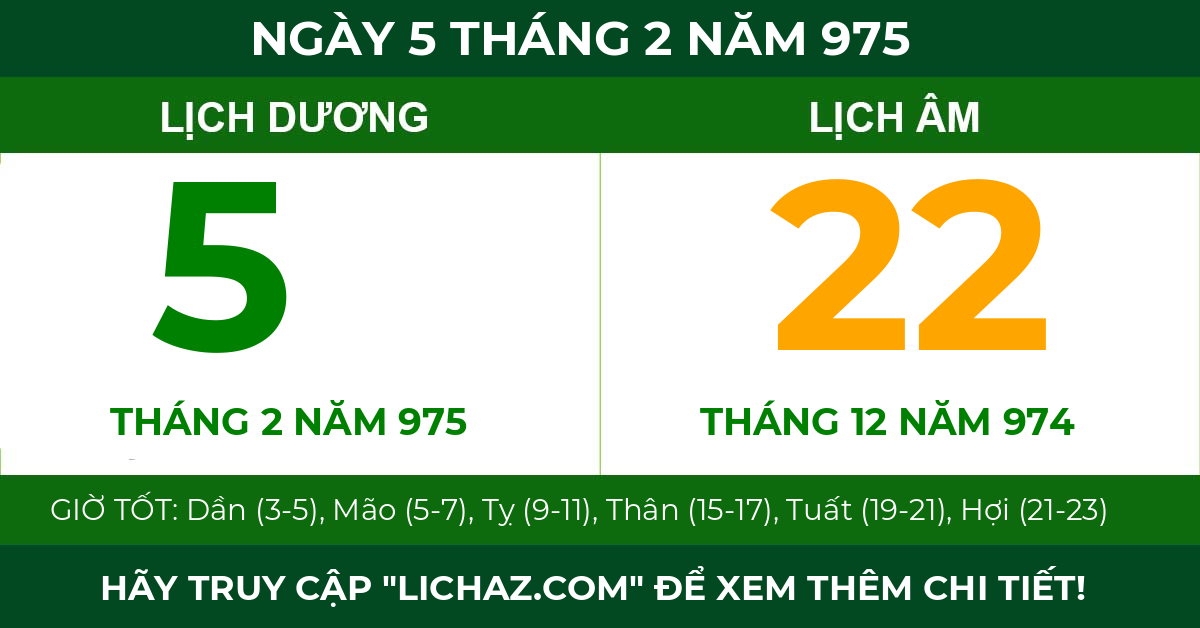 lịch âm ngày 5 tháng 2 năm 975