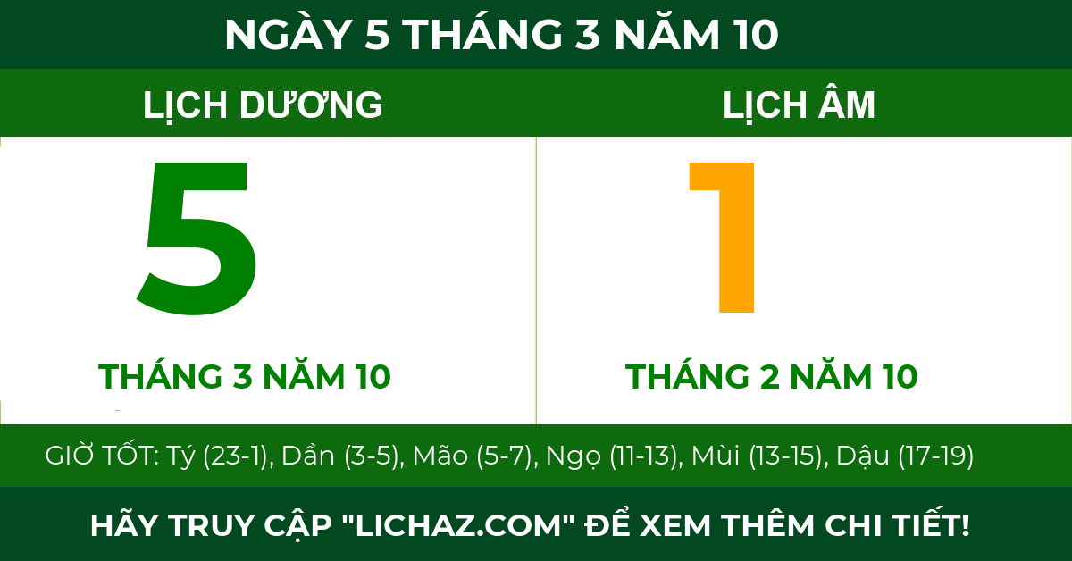 lịch âm ngày 5 tháng 3 năm 10