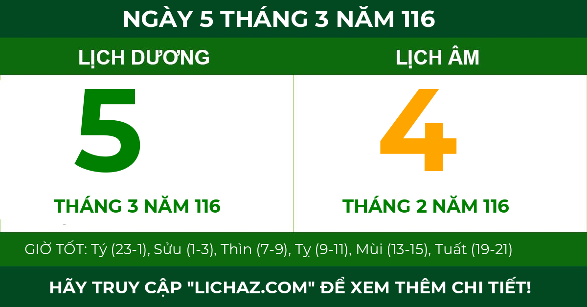 lịch âm ngày 5 tháng 3 năm 116