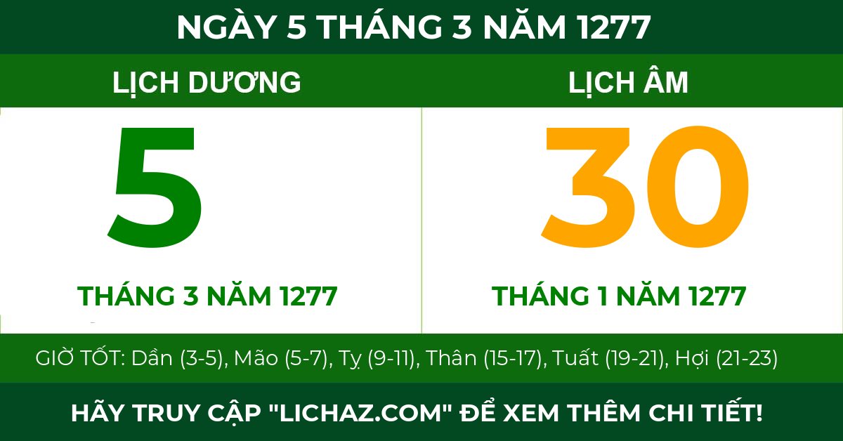 lịch âm ngày 5 tháng 3 năm 1277