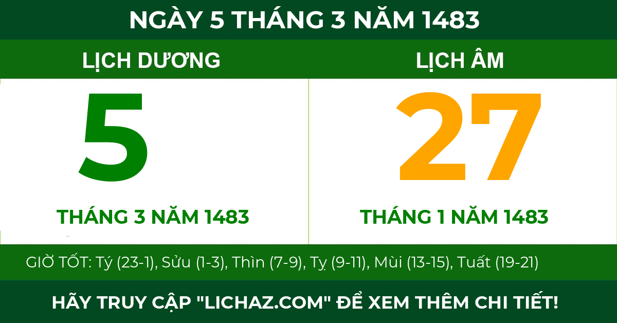 lịch âm ngày 5 tháng 3 năm 1483