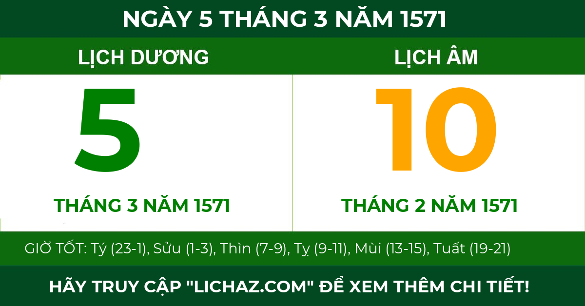 lịch âm ngày 5 tháng 3 năm 1571