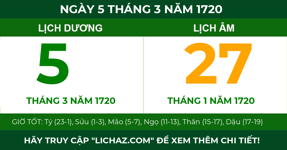 lịch âm ngày 5 tháng 3 năm 1720