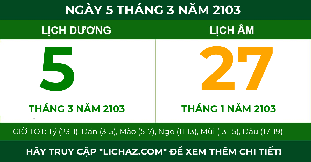 lịch âm ngày 5 tháng 3 năm 2103