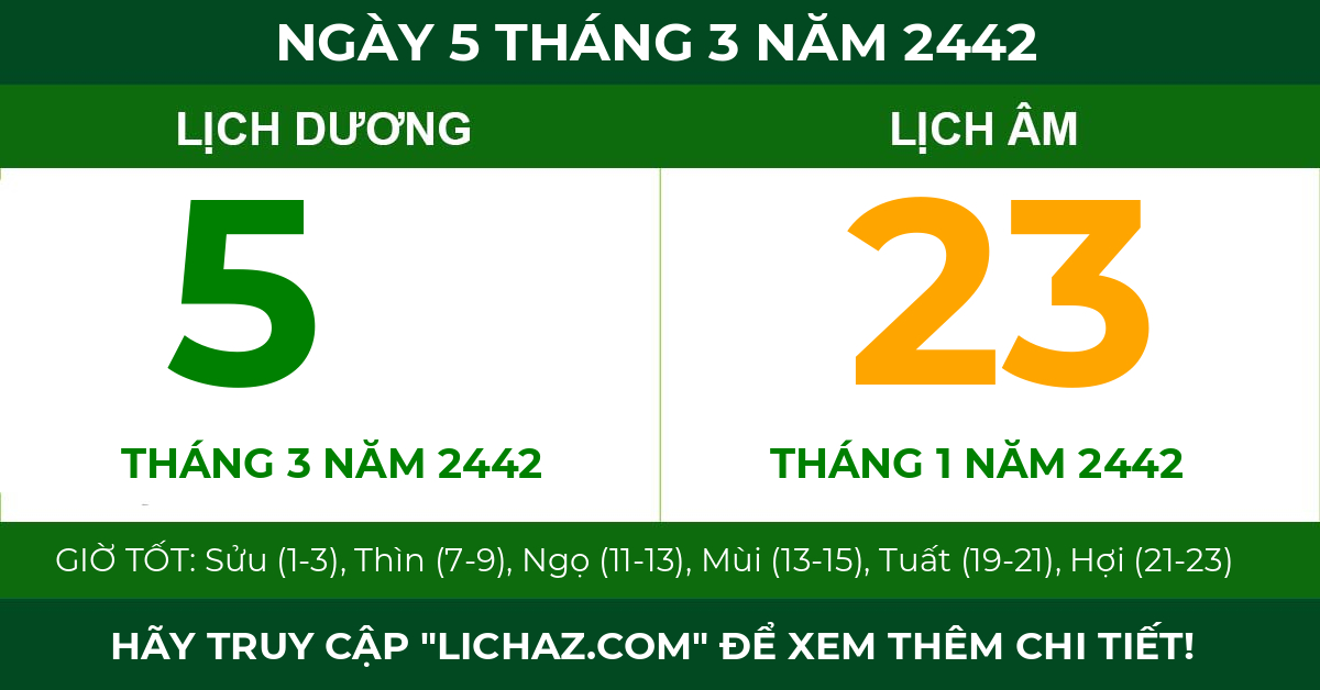lịch âm ngày 5 tháng 3 năm 2442
