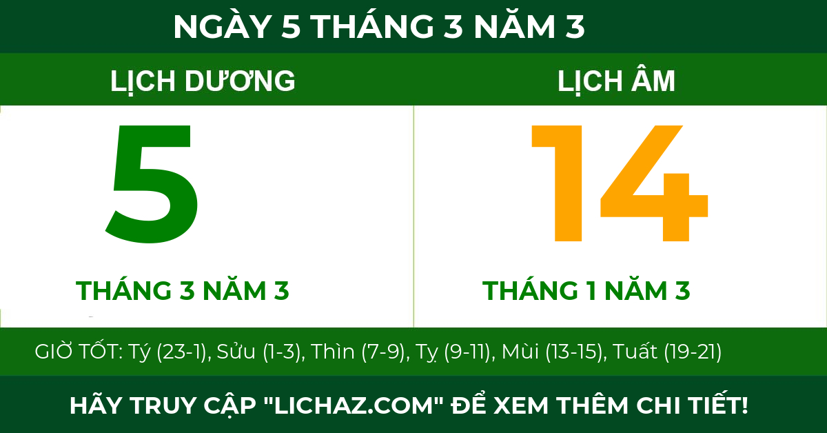 lịch âm ngày 5 tháng 3 năm 3