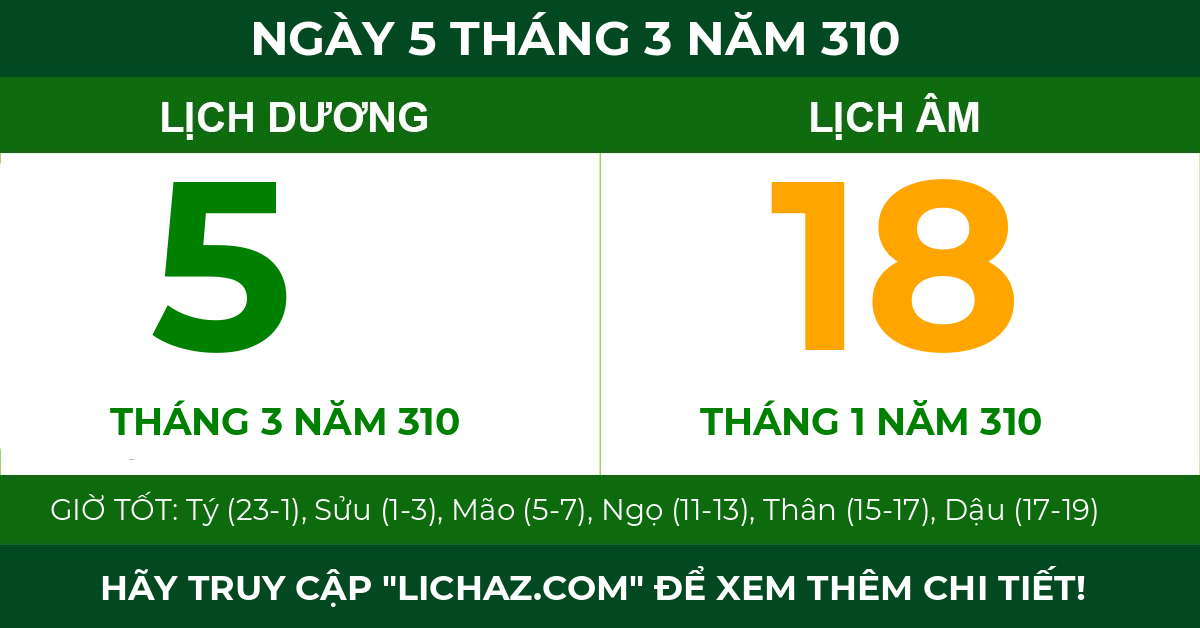lịch âm ngày 5 tháng 3 năm 310