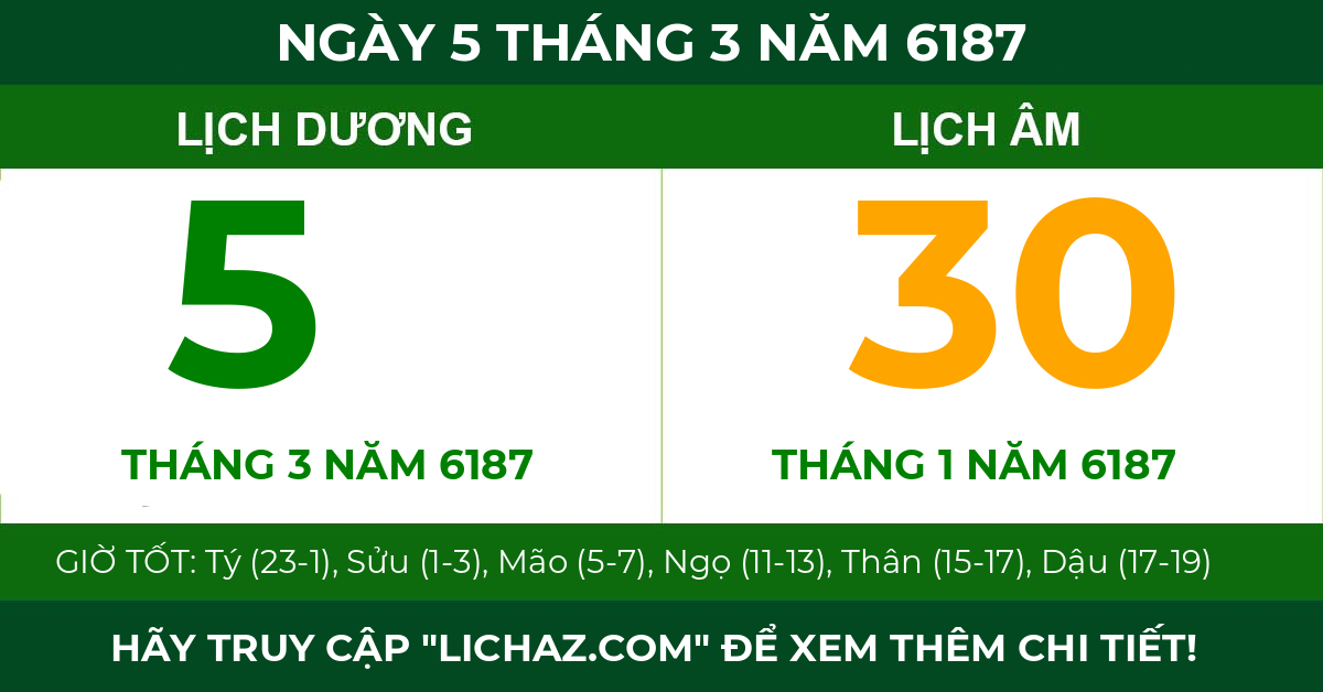 lịch âm ngày 5 tháng 3 năm 6187