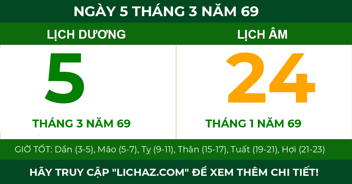 lịch âm ngày 5 tháng 3 năm 69