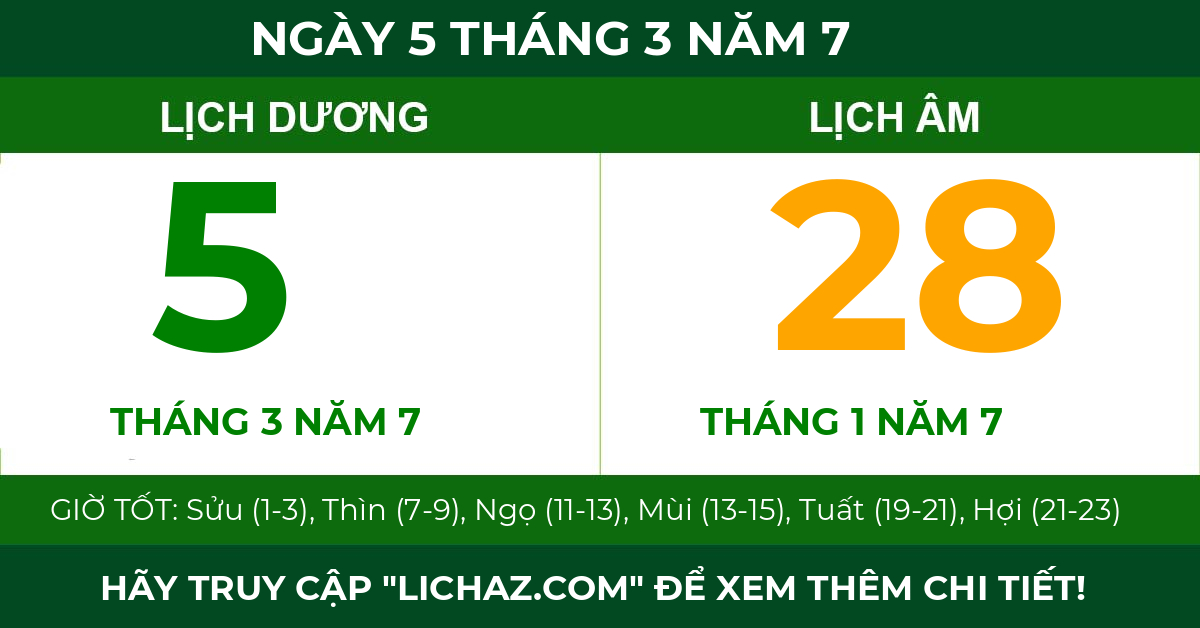 lịch âm ngày 5 tháng 3 năm 7