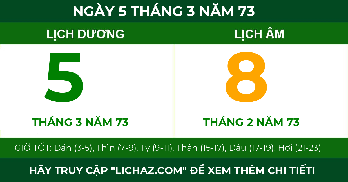 lịch âm ngày 5 tháng 3 năm 73