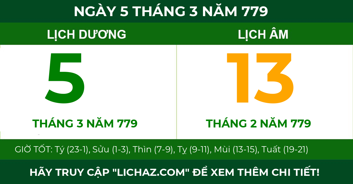 lịch âm ngày 5 tháng 3 năm 779