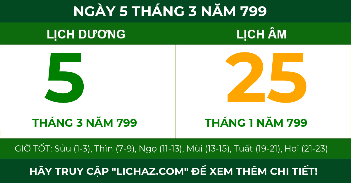 lịch âm ngày 5 tháng 3 năm 799