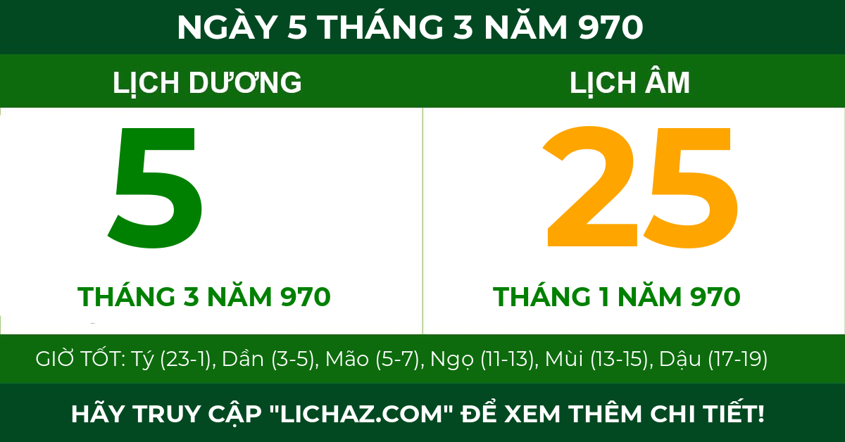 lịch âm ngày 5 tháng 3 năm 970