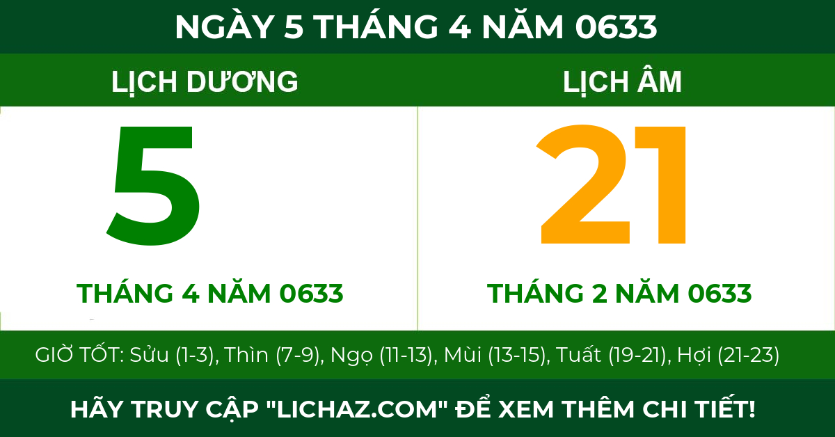 lịch âm ngày 5 tháng 4 năm 0633