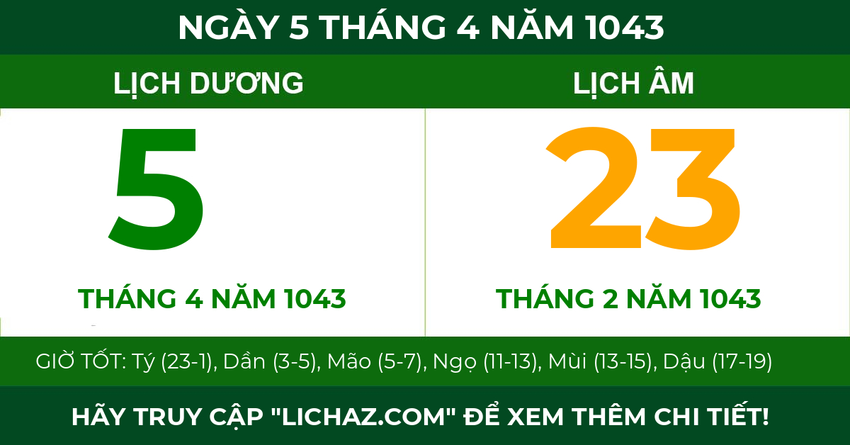 lịch âm ngày 5 tháng 4 năm 1043