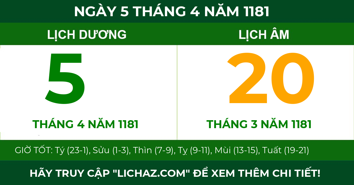 lịch âm ngày 5 tháng 4 năm 1181