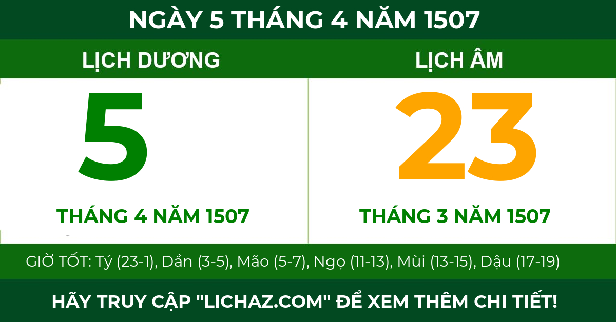 lịch âm ngày 5 tháng 4 năm 1507