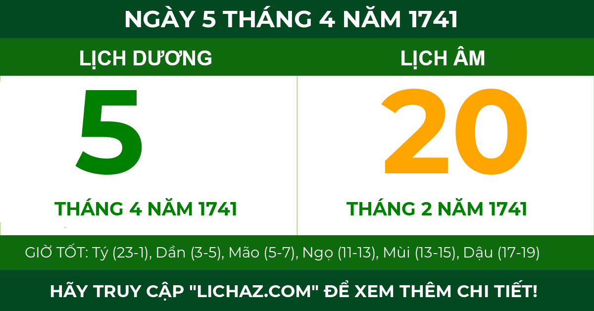 lịch âm ngày 5 tháng 4 năm 1741