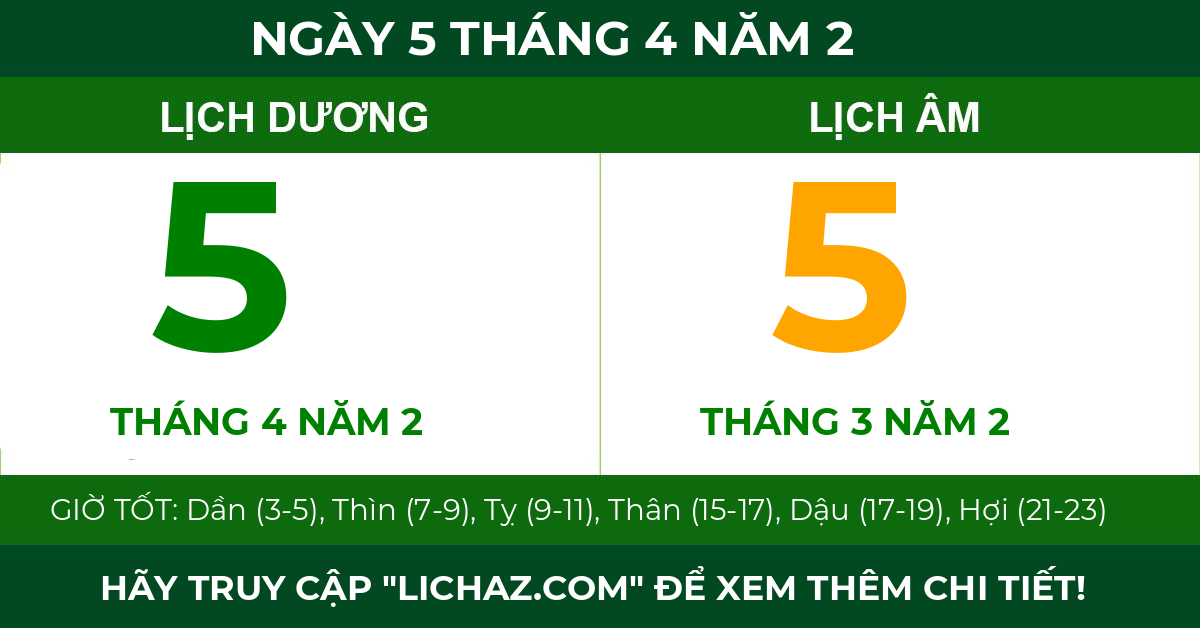 lịch âm ngày 5 tháng 4 năm 2