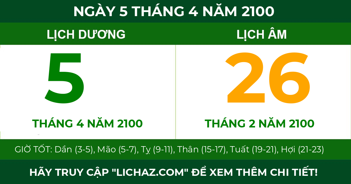 lịch âm ngày 5 tháng 4 năm 2100
