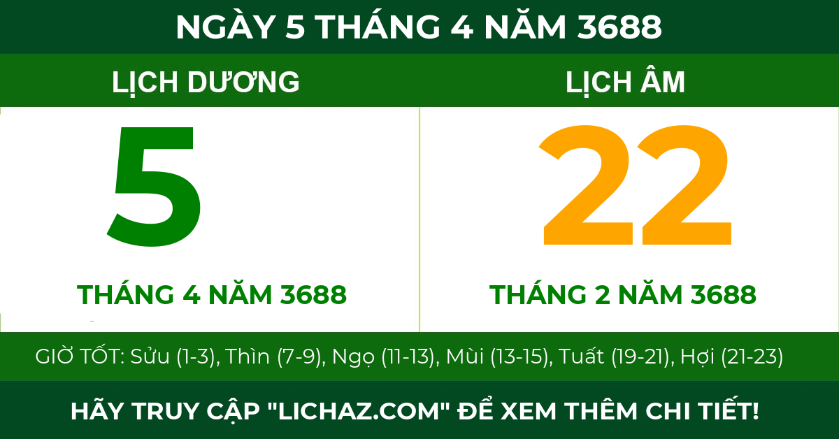 lịch âm ngày 5 tháng 4 năm 3688