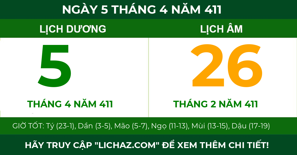 lịch âm ngày 5 tháng 4 năm 411