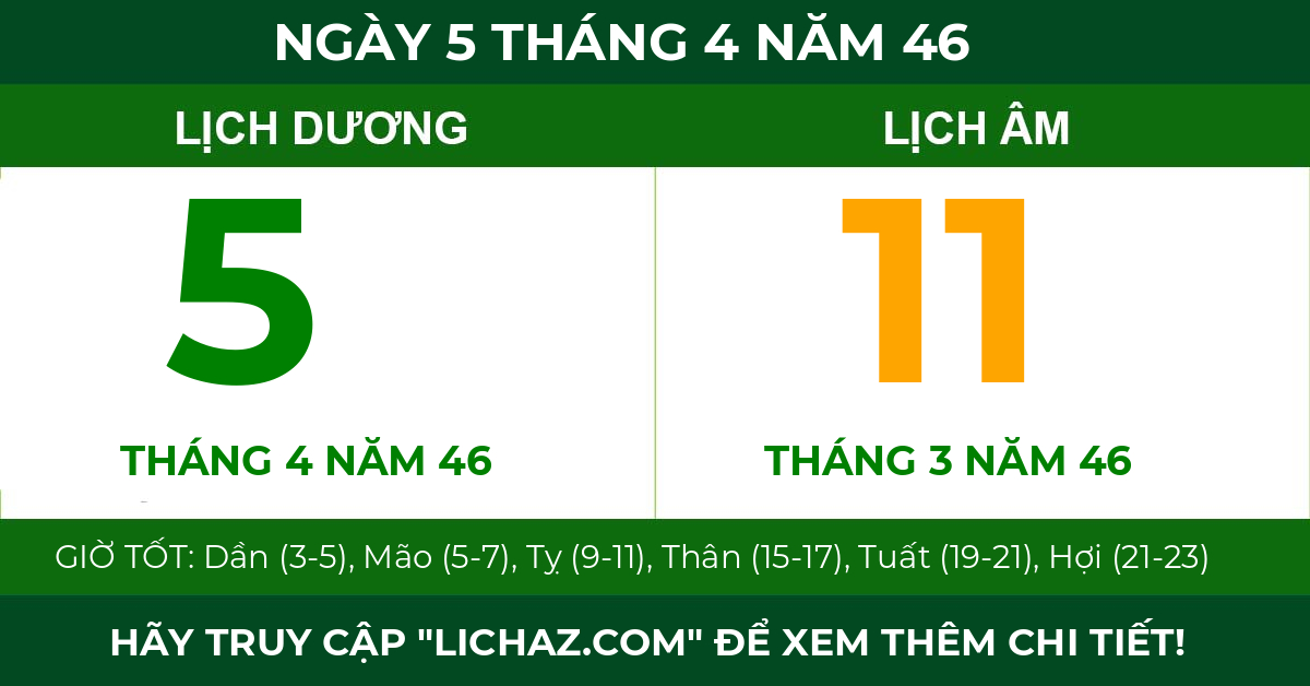 lịch âm ngày 5 tháng 4 năm 46
