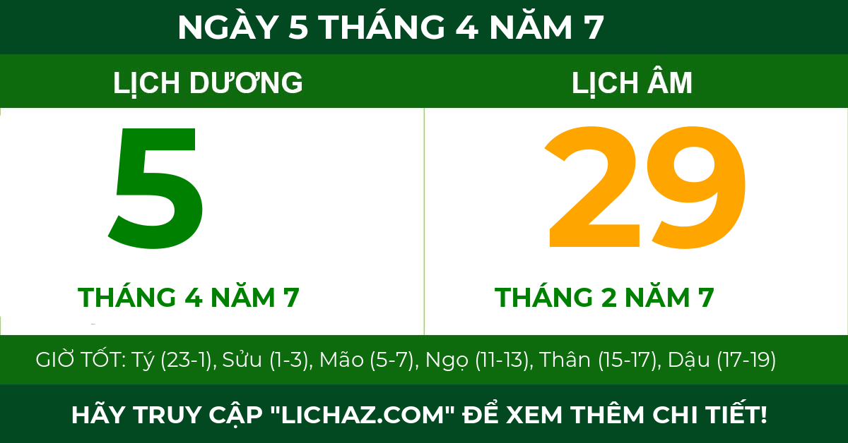 lịch âm ngày 5 tháng 4 năm 7