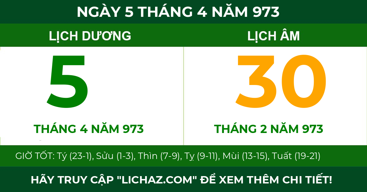 lịch âm ngày 5 tháng 4 năm 973