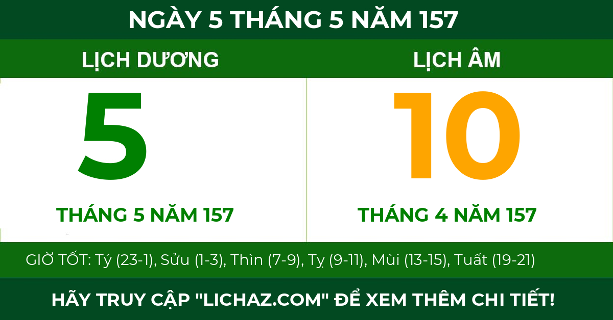 lịch âm ngày 5 tháng 5 năm 157