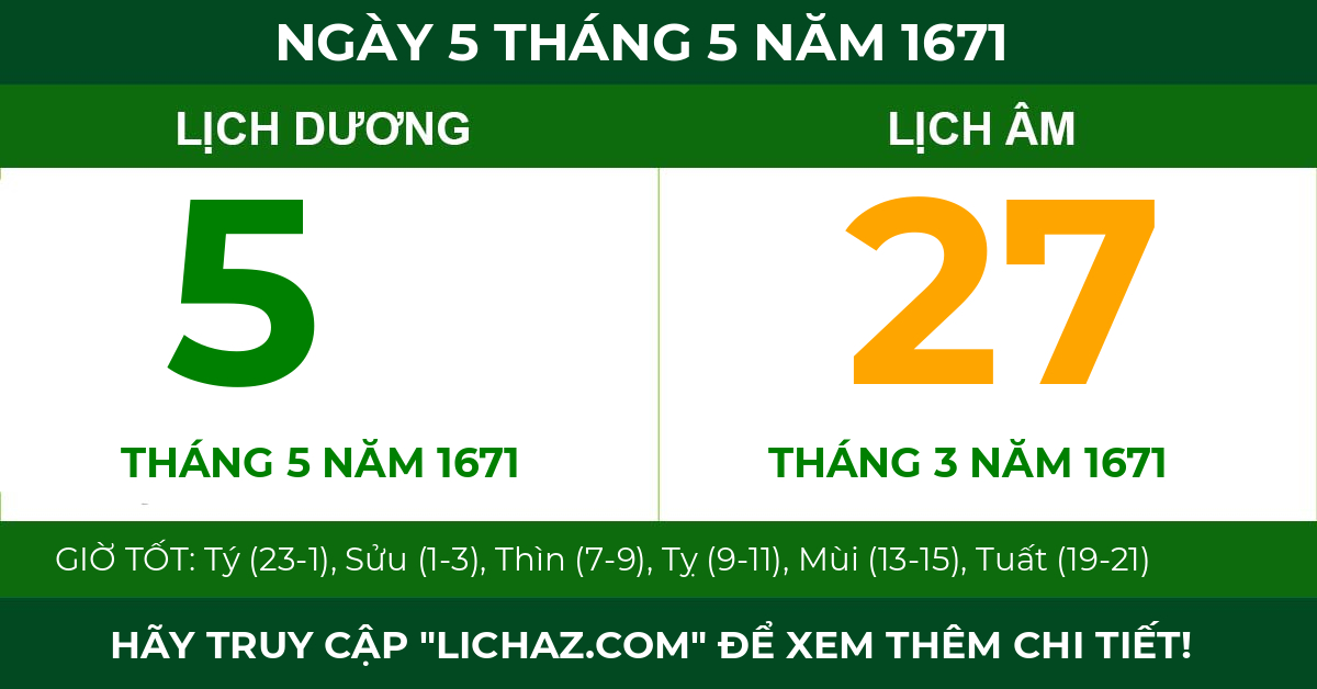 lịch âm ngày 5 tháng 5 năm 1671