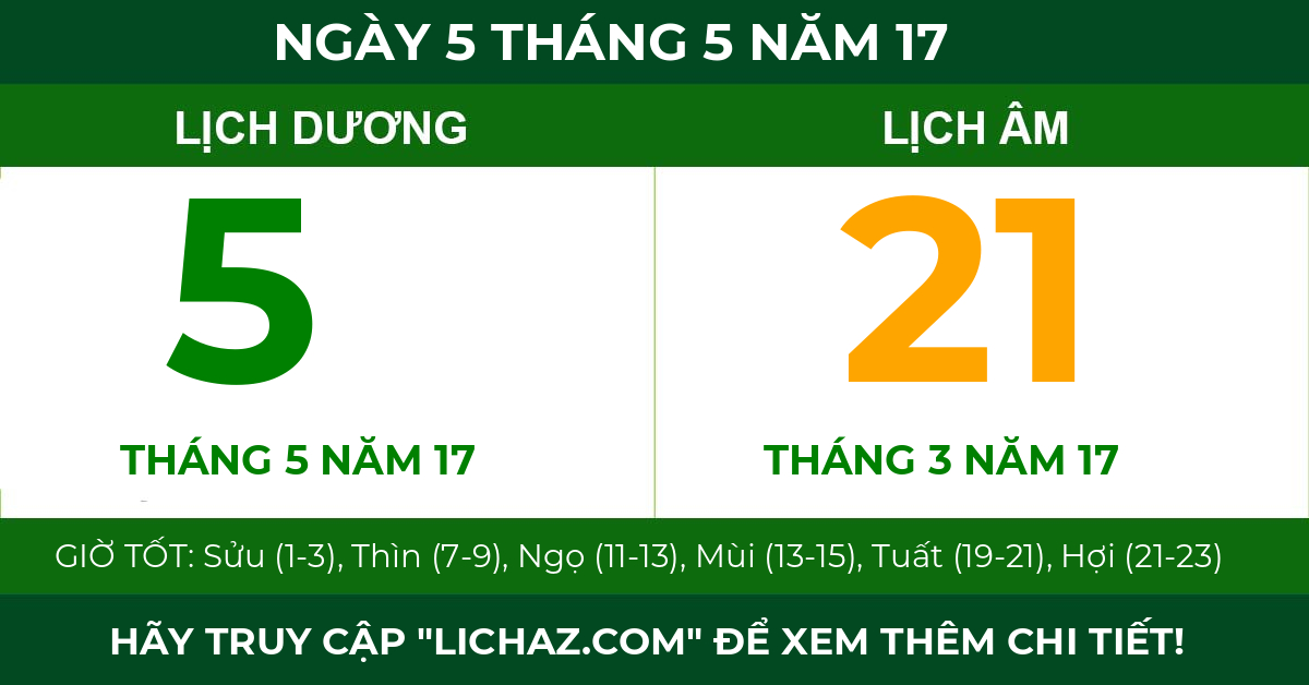 lịch âm ngày 5 tháng 5 năm 17