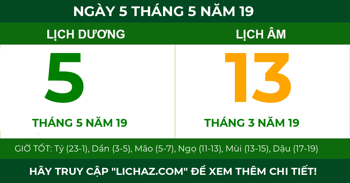 lịch âm ngày 5 tháng 5 năm 19