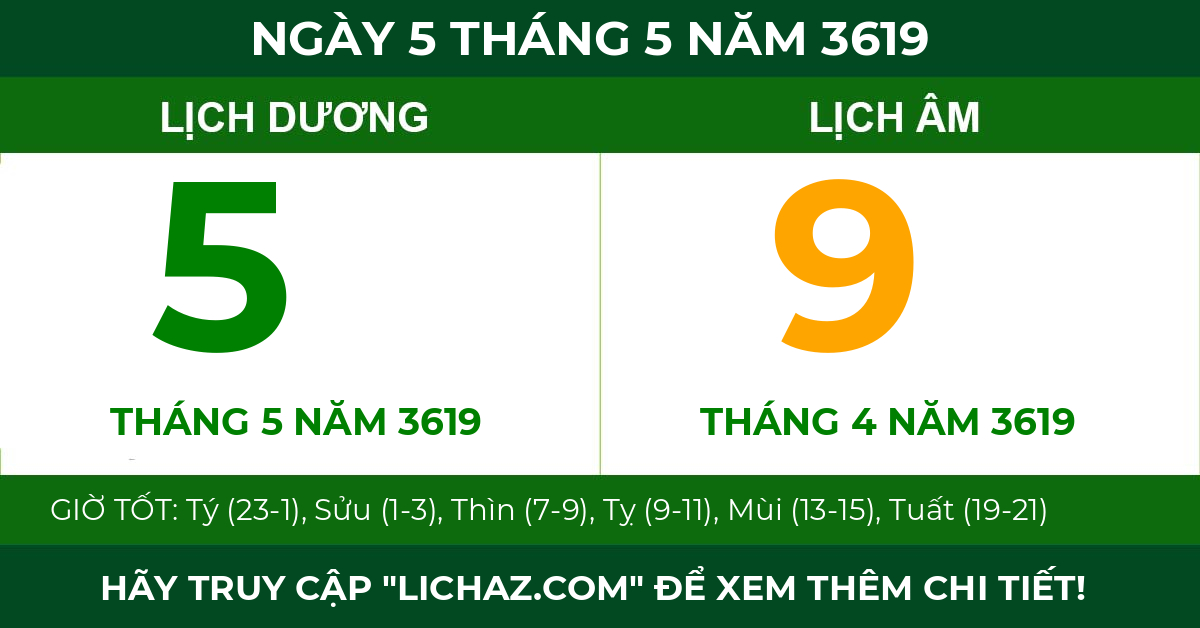 lịch âm ngày 5 tháng 5 năm 3619