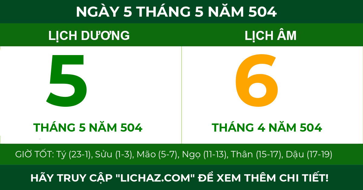 lịch âm ngày 5 tháng 5 năm 504