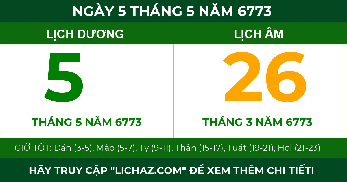lịch âm ngày 5 tháng 5 năm 6773