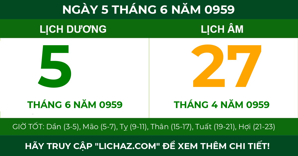 lịch âm ngày 5 tháng 6 năm 0959