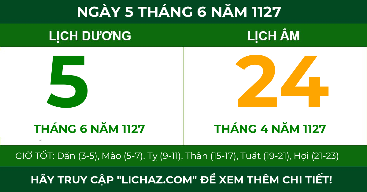 lịch âm ngày 5 tháng 6 năm 1127