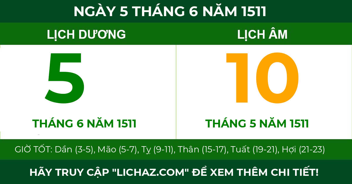 lịch âm ngày 5 tháng 6 năm 1511